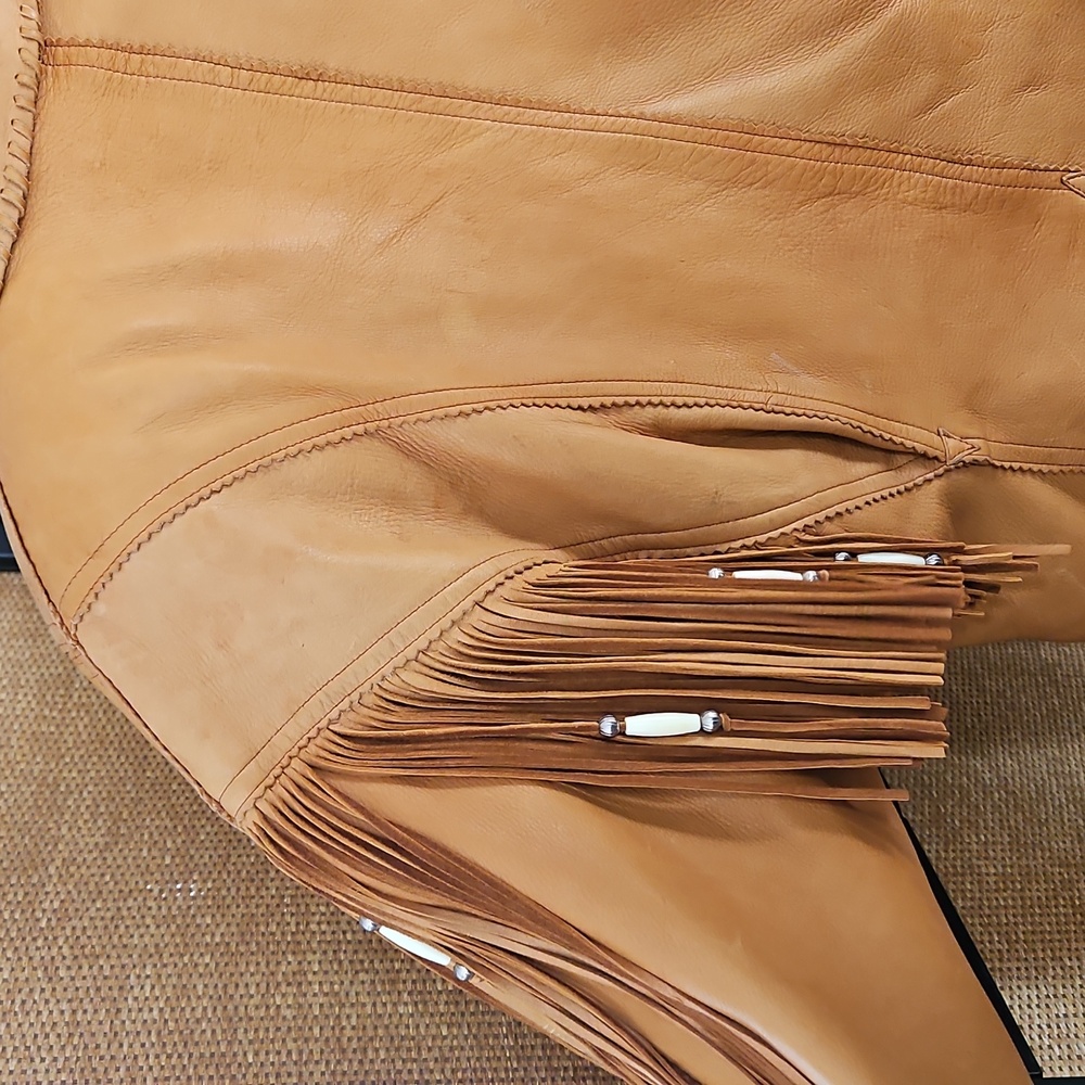 Patricia Wolf Tan Leather Fringe Jacket - Picture 6 of 12